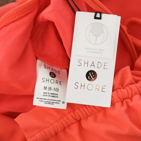 Shade & Shore Orange Red Cutout Front Detail Ruffle One Piece Swimsuit NWT NEW M - Picture 5 of 5